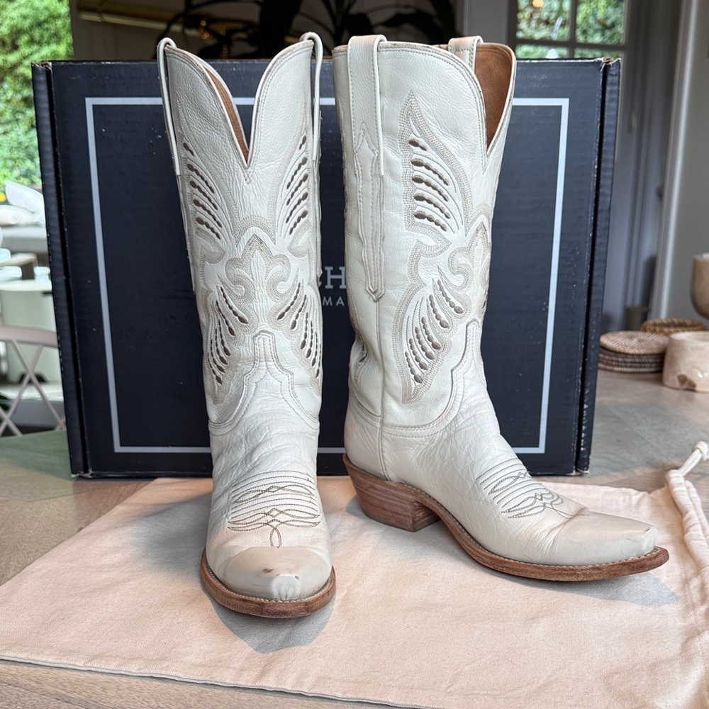 LUCCHESE Evangeline Leather Cowboy Boots in Wheat Glitz sz 7.5 EUC - Picture 2 of 14